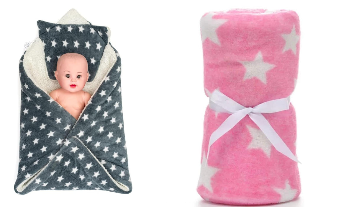 CTMKIDS Baby Wrap with Cushion Cap for Kids 74x84 cm Grey & Baby Blankets New Born Pack of Star Wrapper Bedsheet Pink