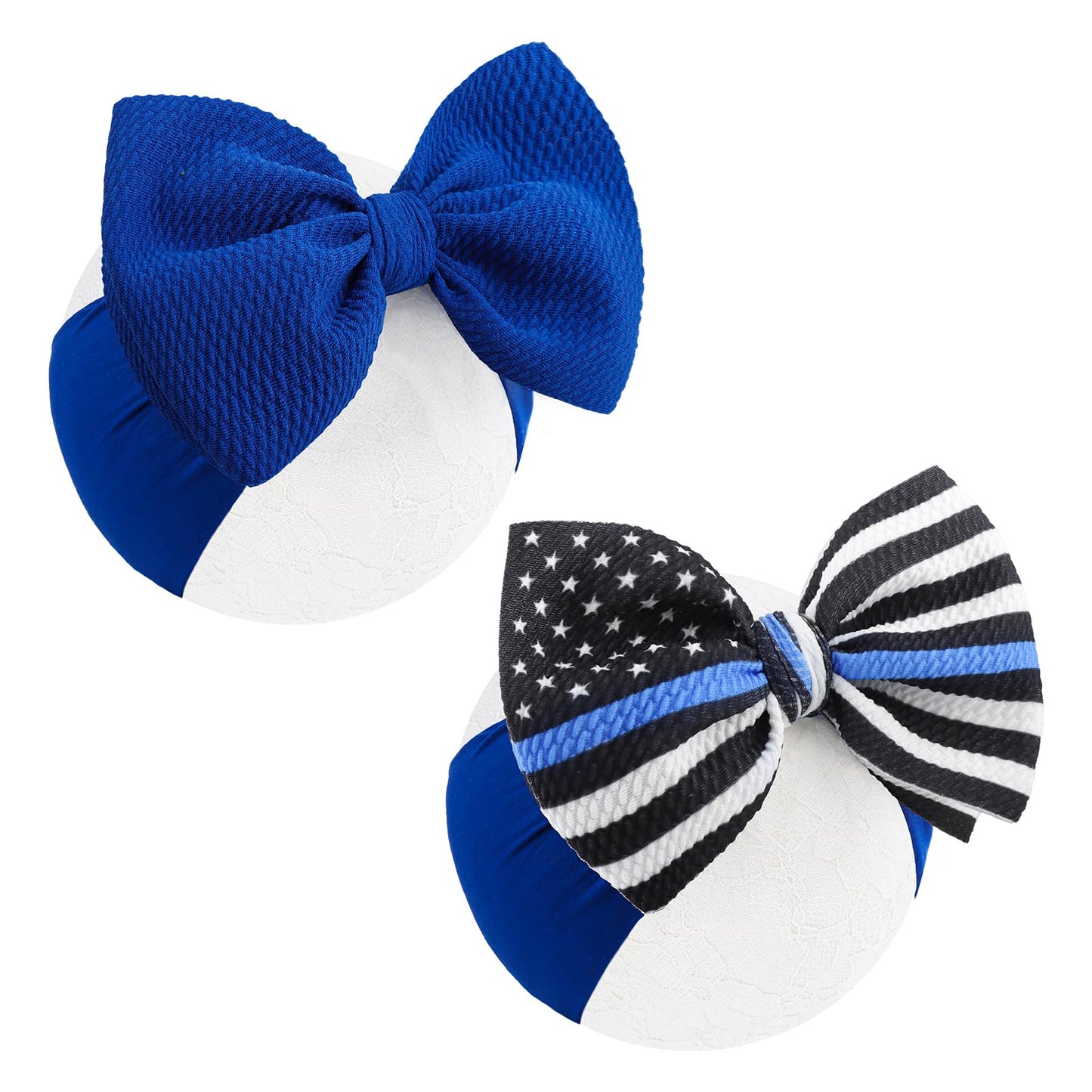 Lanmerry Police Day Headbands For Girls Baby Bows Newborn Headbands 6' Big Bows Police Support Wreath Bows Hero Blue Black Stri