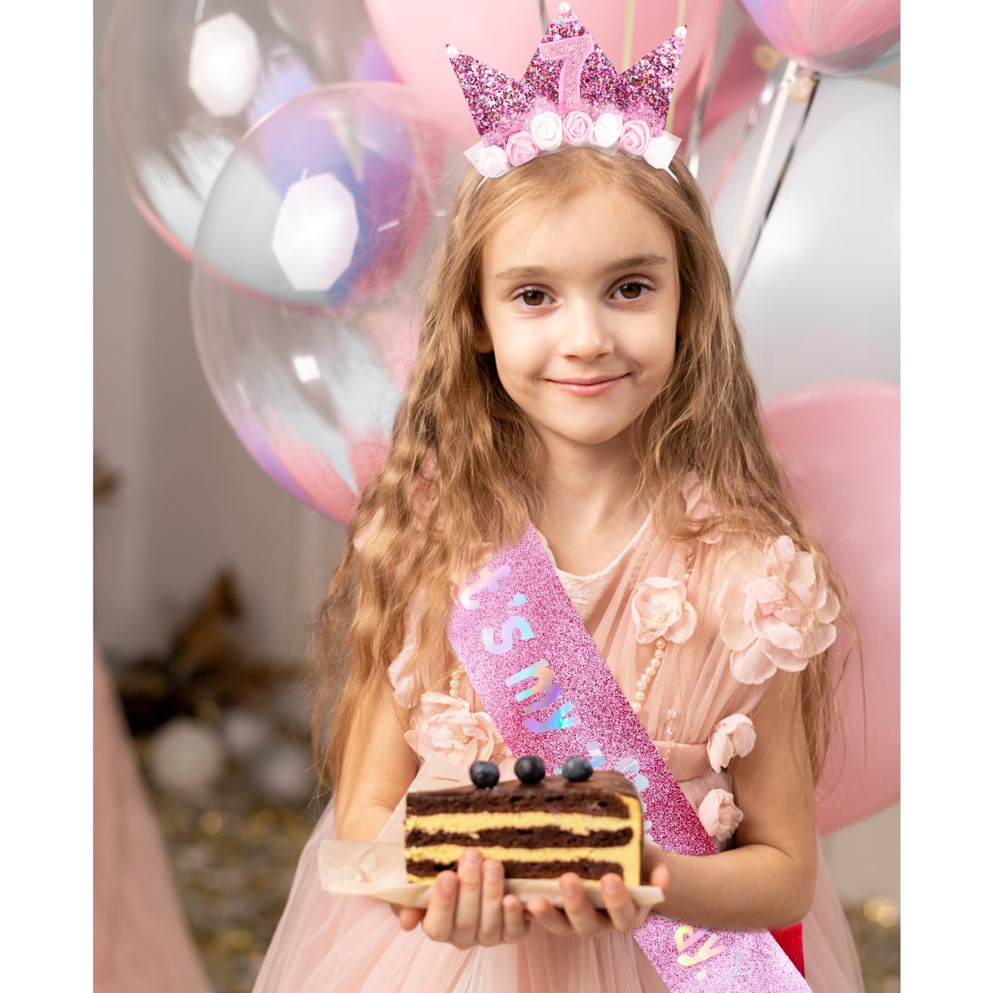 Vovii 7Th Birthday Decorations For Girls, Birthday Girl Headband & Glitter Sash Set For 7 Year Old Girl Birthday Decorations, Bi