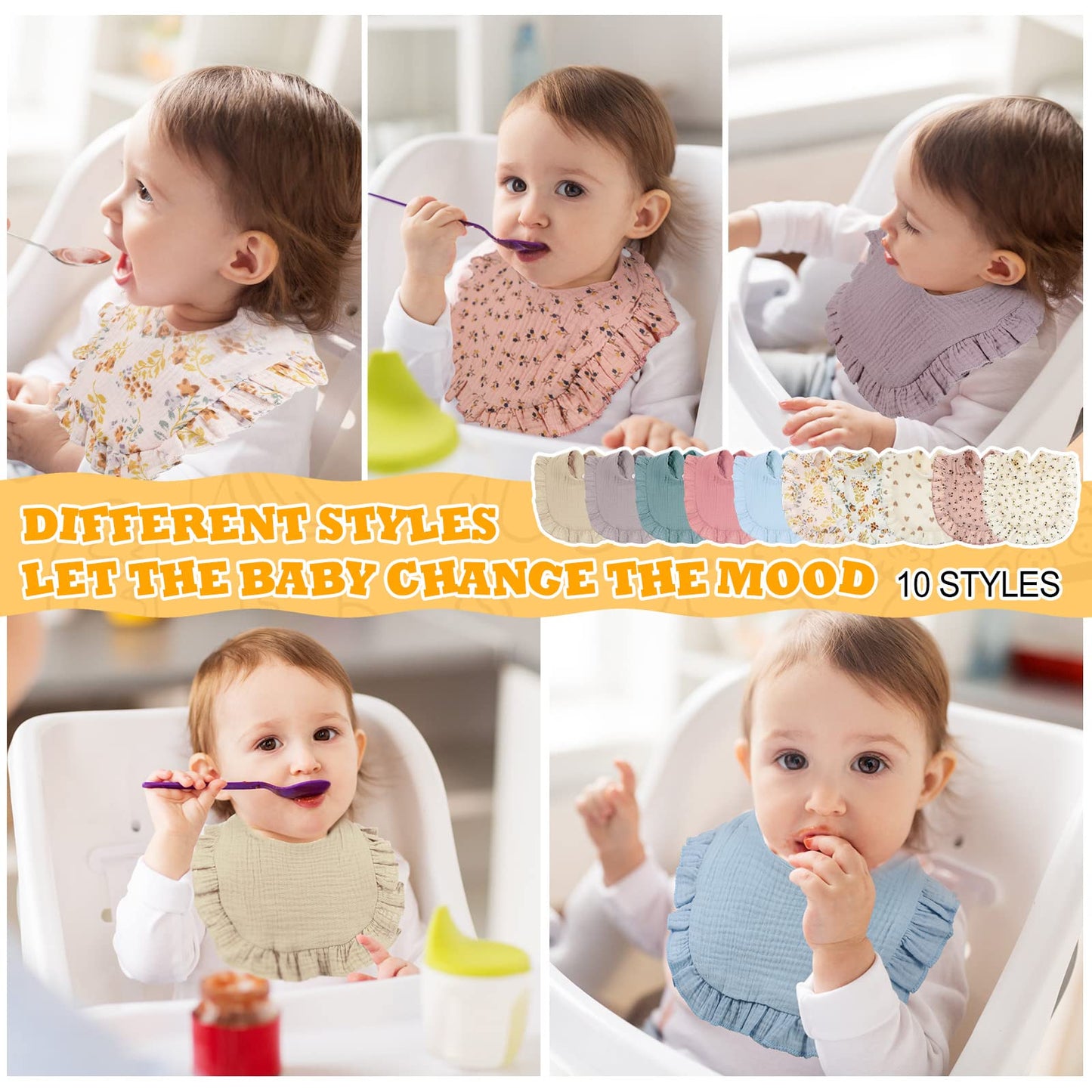 10 Pcs Muslin Baby Bibs Drool Teething Bibs Lap Shoulder Baby Bibs Cotton Drool Bibs Absorbent Baby Bandana Bibs For Unisex Boys