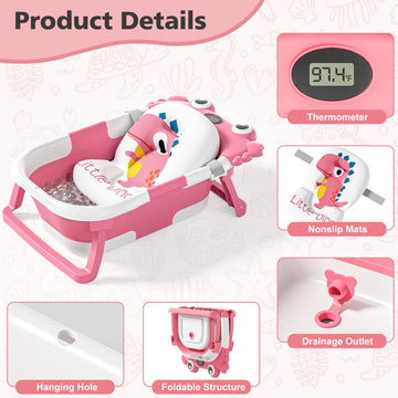 Collapsible Baby Bathtub For Newborns With Thermometer And Soft Floating Cushion Portable And Foldable Travel Baby Girl Bath Tub