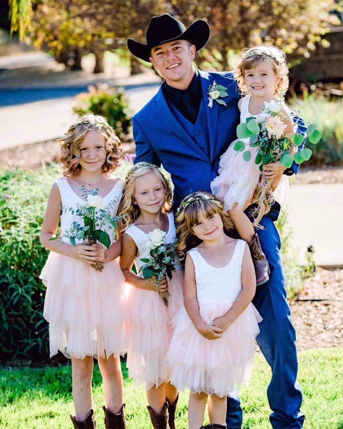 2Bunnies Girl Peony Lace Back A-Line Tiered Tutu Tulle Flower Girl Dress (No Applique Pink, 4T)