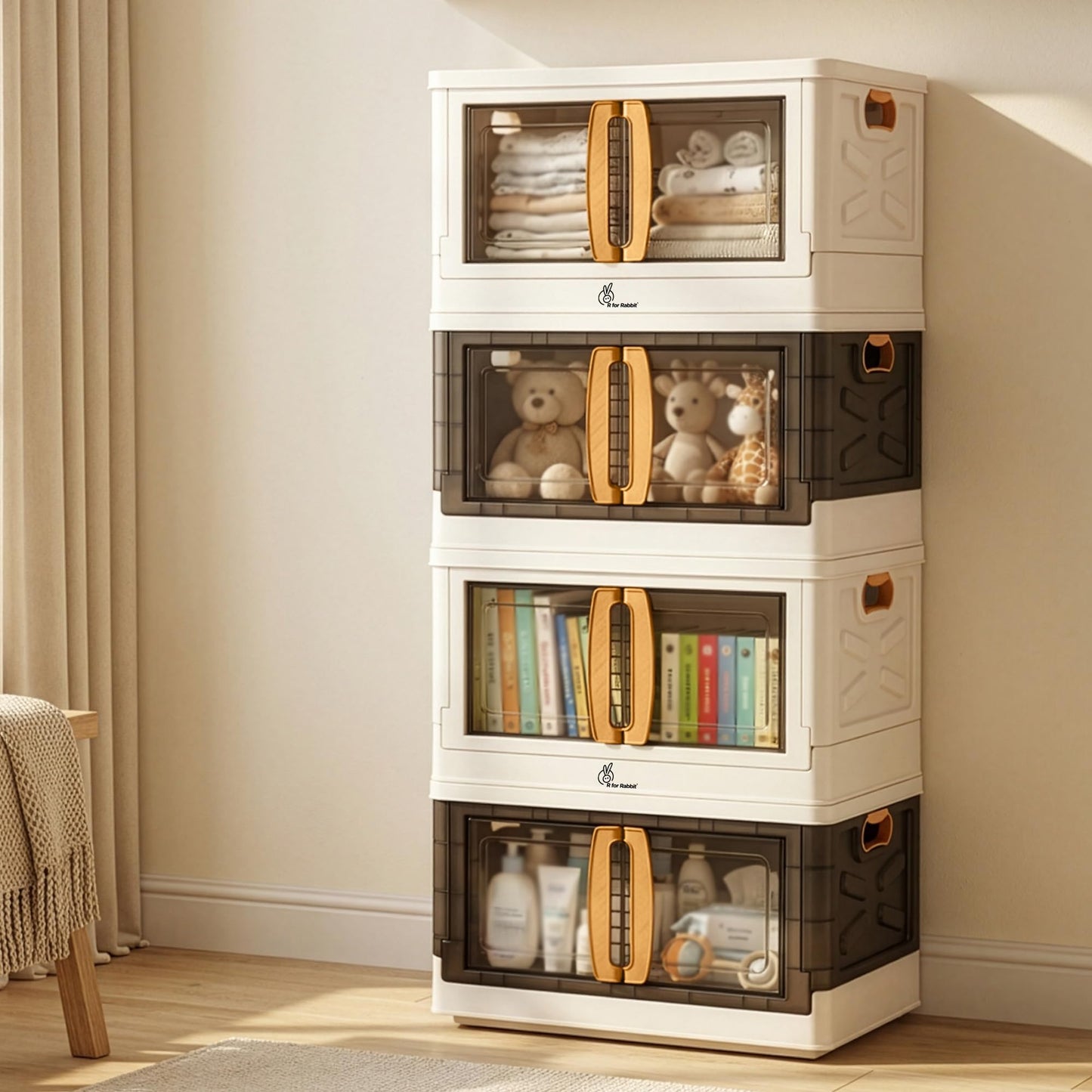 R For Rabbit Kiddo Korner Pod Kids Organizer Storage Box | 20L Modular Stackable Wardrobe With Wheels | SpaceSaver Cabinet Bins