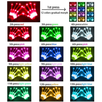 Vicsport Led Gloves For Kids Led Skeleton Gloves 12 Color Changeable Light Up Shows Halloween Cool Fun Gifts