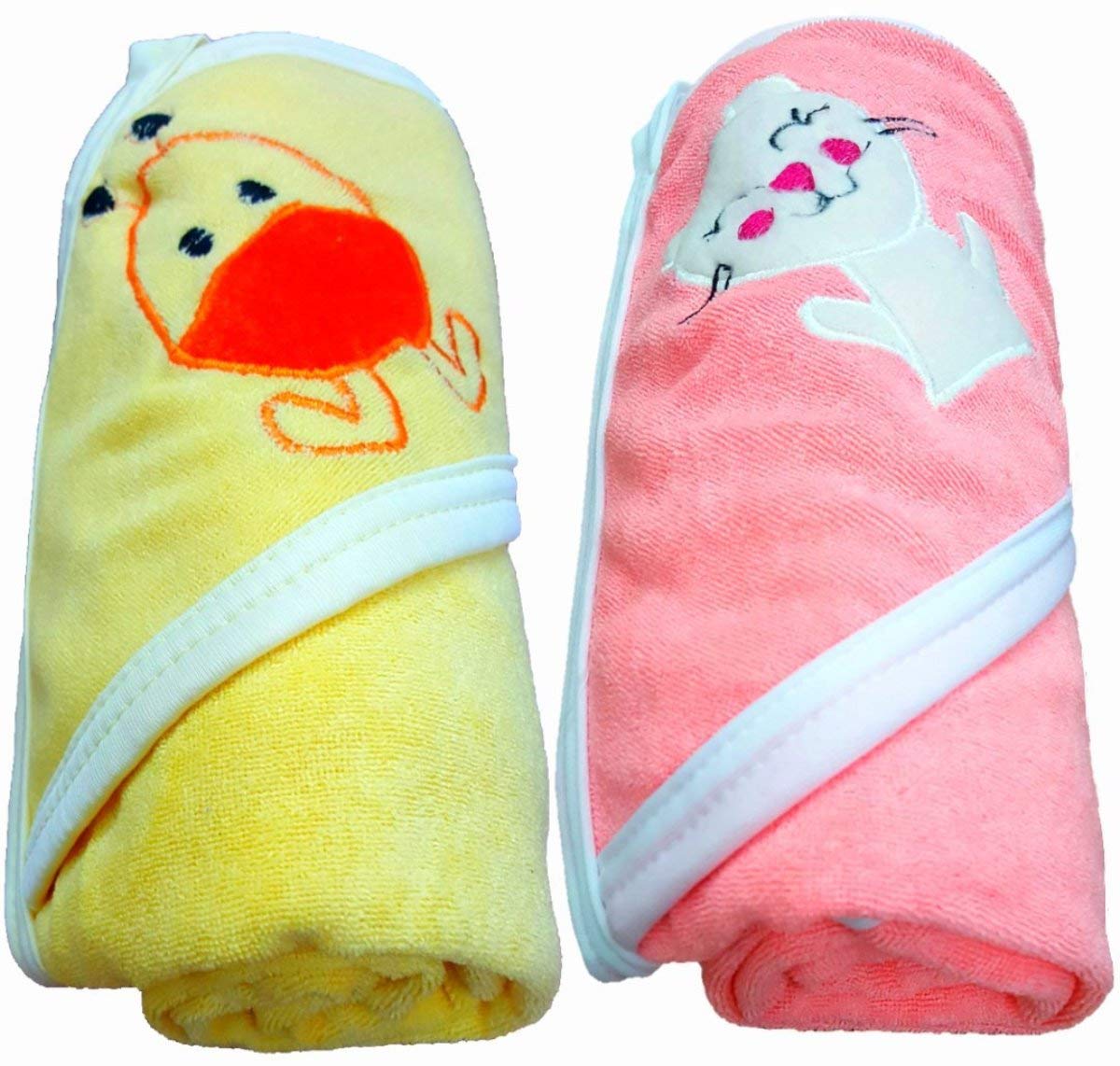 BRANDONN Baby Boys and Girls Terry Cotton Baby Bath Towel Cum Baby Wrapper Towel (Mango and Pink, 02 Years) Combo of 2