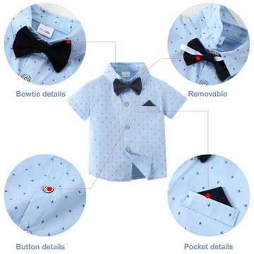 Disaur Baby Boy Clothes Suits,Toddler Dress Short Shirt With Bowtie + Suspender Pants Outfit Sets Gentleman Wedding 1-5 Years (B