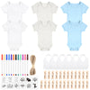 Bouboni 60 Pcs Diy Baby Bibs Bodysuit Set Baby Shower Game 6 White Baby Bibs 6 Multicolor Newborn Bodysuit 12 Fabric Markers 12