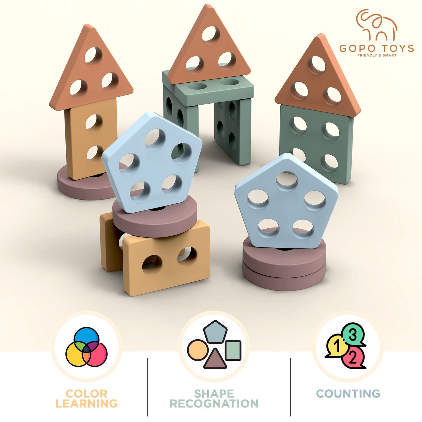 GOPO TOYS Montessori Toys for 18+ Months Old - Toddlers Wooden Sorting and Stacking Toys for Baby Boys and Girls - Shape Sorter