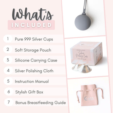 Cradle & Grace Pure 999 Silver Nursing Cups With Gray Carrying Case, Silver Nipple Shields For Breastfeeding Newborn, Silver Nip