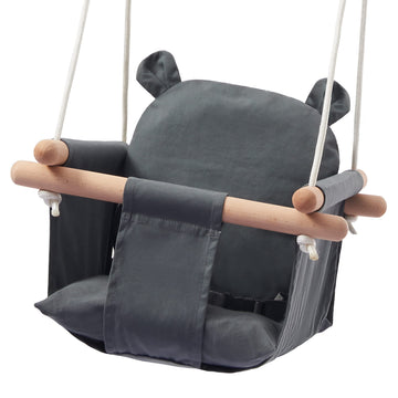 Secure Baby Swing Seat With Safety Belt - Baby Canvas And Wooden Swing Chair With Ear D  Cor Cushion - Hanging Indoor Swing For