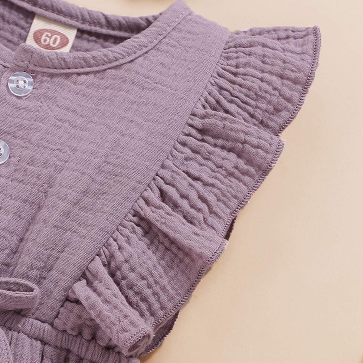 Younger Tree Toddler Baby Girl Ruffled Sleeveless Romper Casual Summer Jumpsuit Cotton Linen Clothes (Button-Purple, 6-12 Months