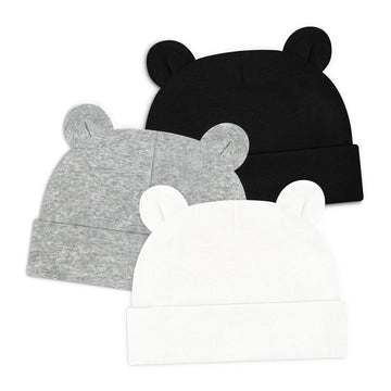 Sarfel Newborn Baby Boy Hats Cotton Baby Beanie Hospital Girl Hat Infant 0-6 Months Unisex 3 Pack Black White Grey