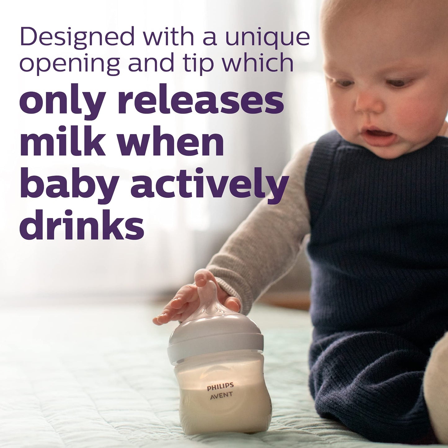 Philips Avent Natural Glass Baby Bottle With Natural Response Nipple (Slow Flow, Flow 2), 4Oz, Scy910/01