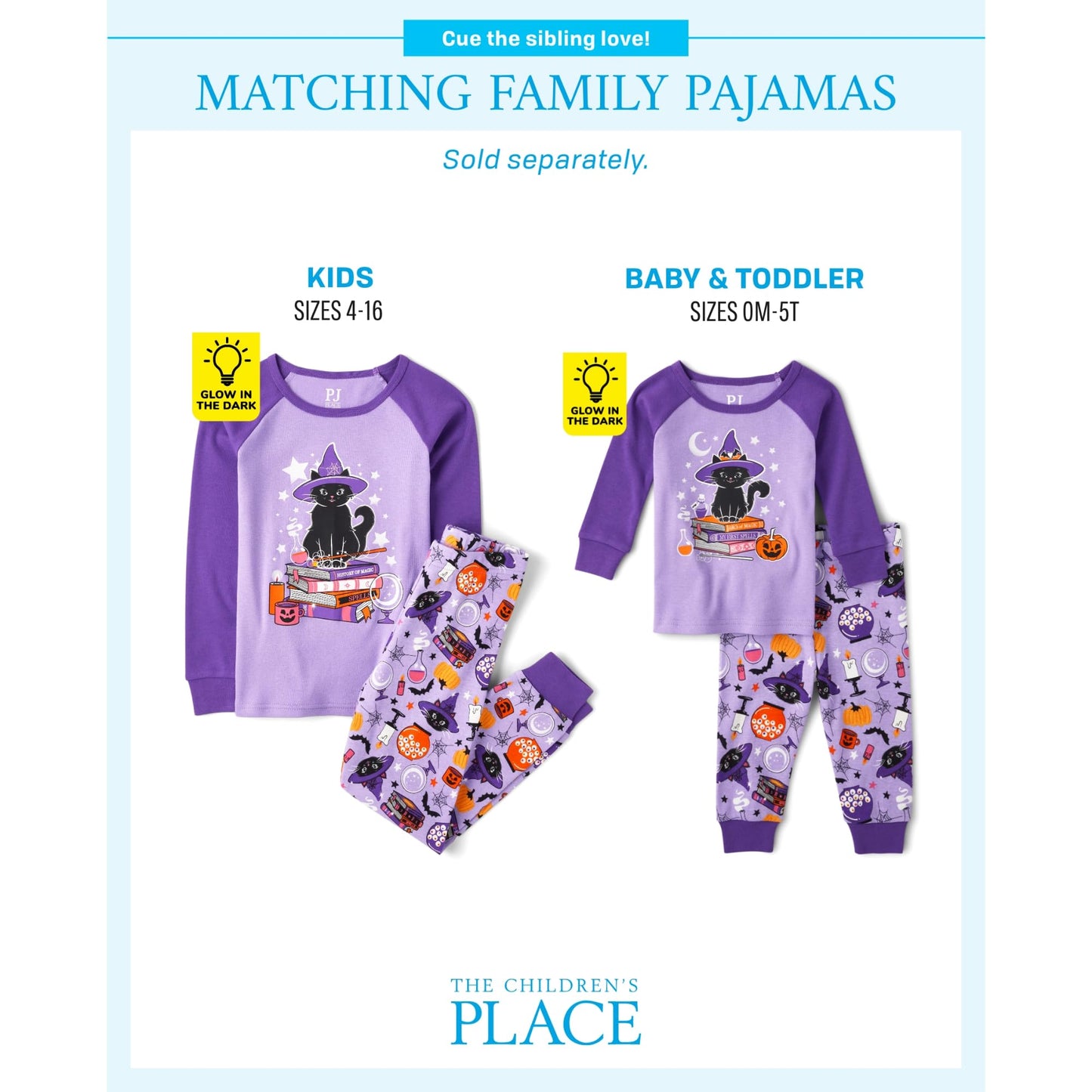 The Children'S Place,Unisex Baby,And Kids, Sibling Matching, Holiday Pajama Sets, Cotton,Witchy Cat Halloween,8
