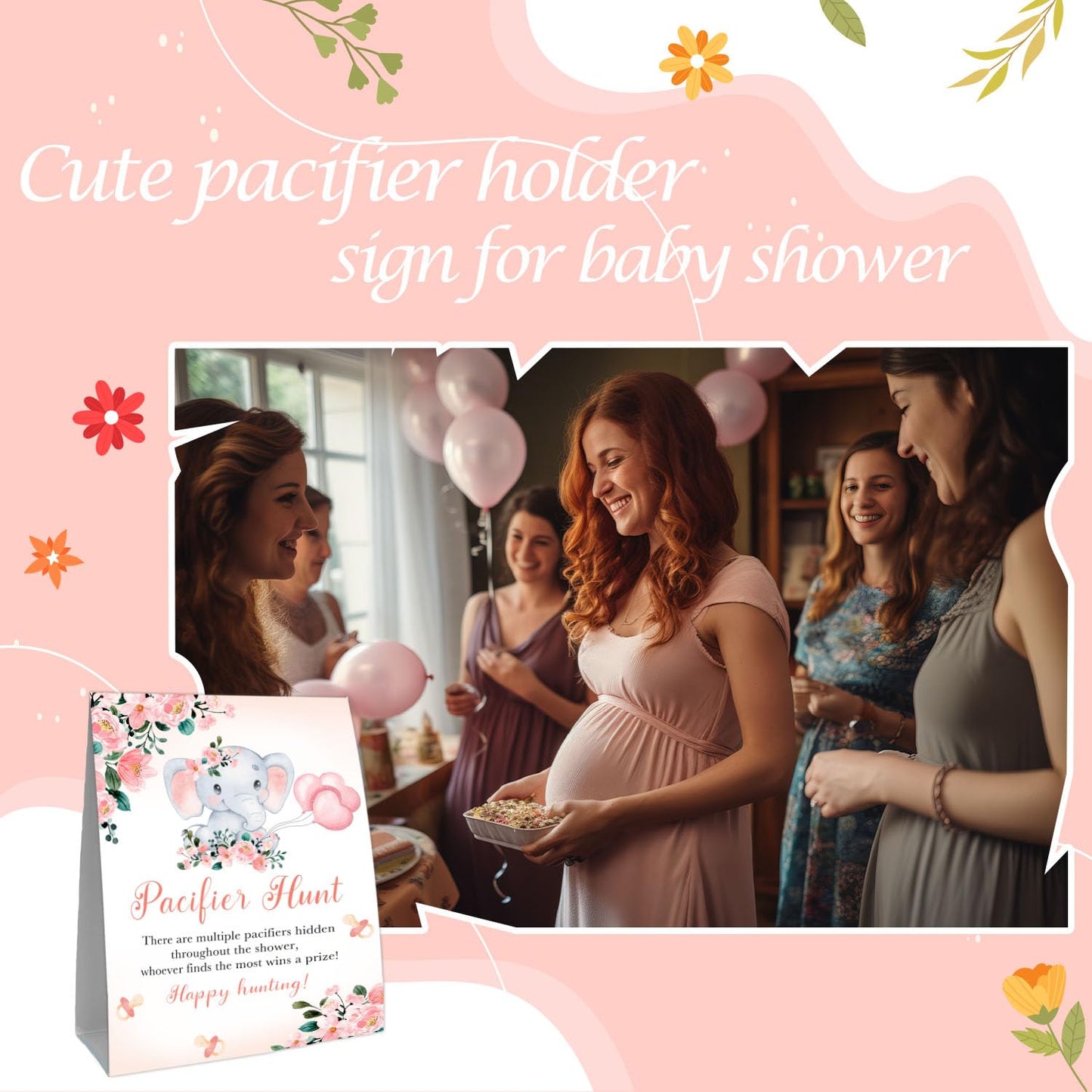 Guawubiang Pacifiers Hunt For Baby Shower Game, Mini Pacifiers Baby Shower Games Set, Include Elephant Theme Baby Pacifier Hunt