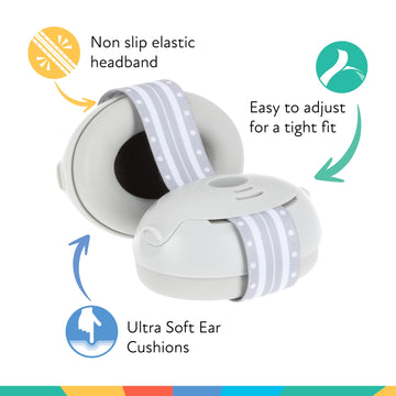Nuby Soft Sounds Earmuffs - Adjustable Baby Earmuffs - Baby Essentials For Travel - Gray