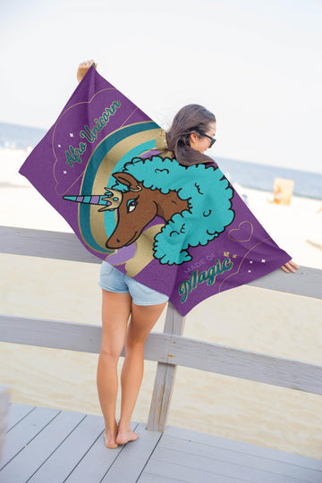 Jay Franco Afro Unicorn Kids Bath Pool Beach Towel - Super Soft & Absorbent 100% Cotton Towel, Measures 28 X 58