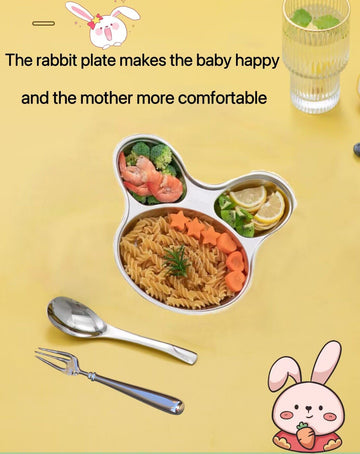 Stainless Steel Children Dinner Plate Divided Meal Tray Sections Dinner Dish For Babies, Toddlers And Kids Eating Tray Easter Bu