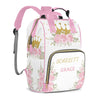 Custom Diaper Bag Mommy Bag with Multi-function Shoulders Outdoor Backpack for Newborn Baby Boy Floral Crown, Pink Customized Na
