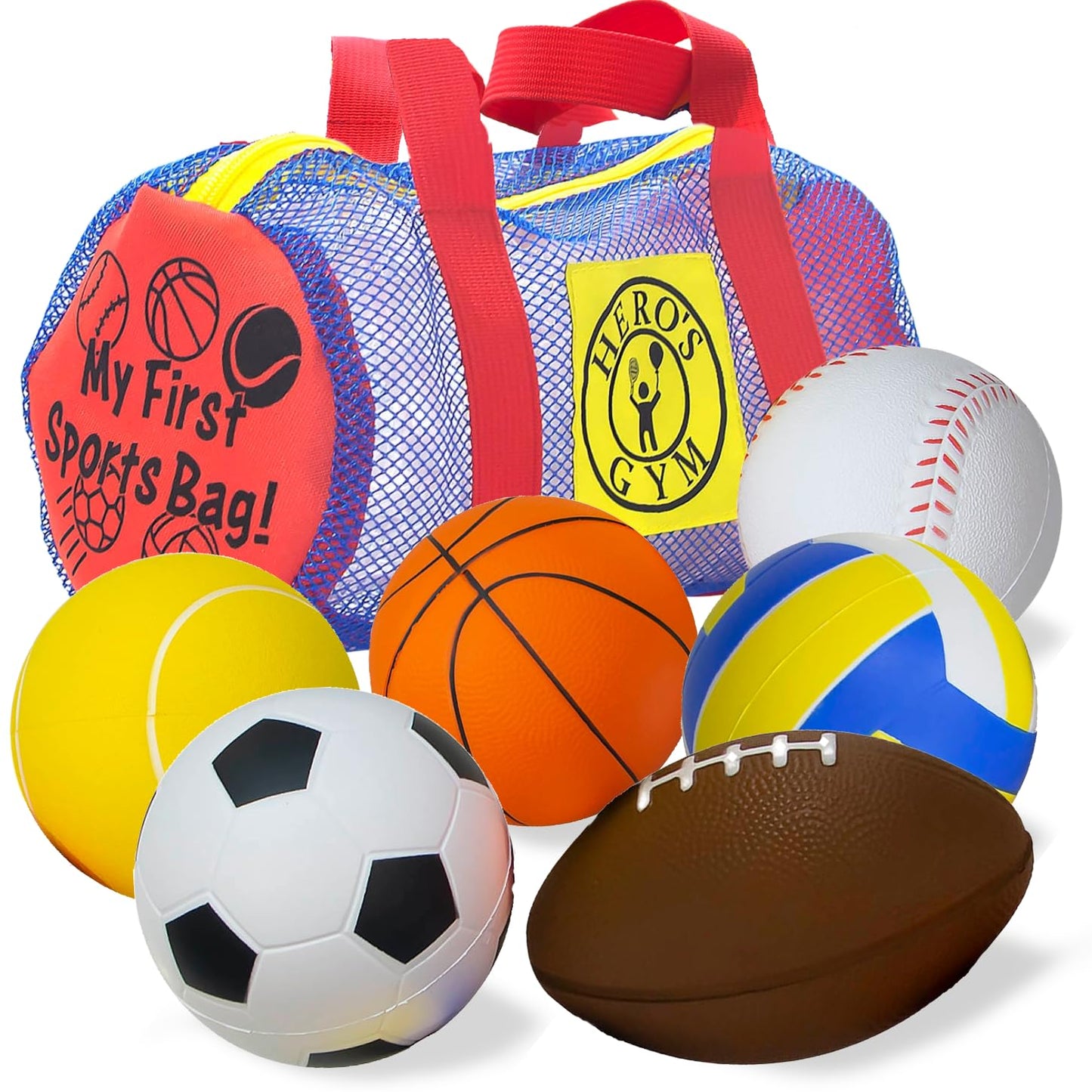 Hero Brands My First Sports Bag! 6-Pack of 3.5 inch Foam Balls with Gym Bag, Kids and Toddlers 3+, Bouncy Balls, Toddler Sports