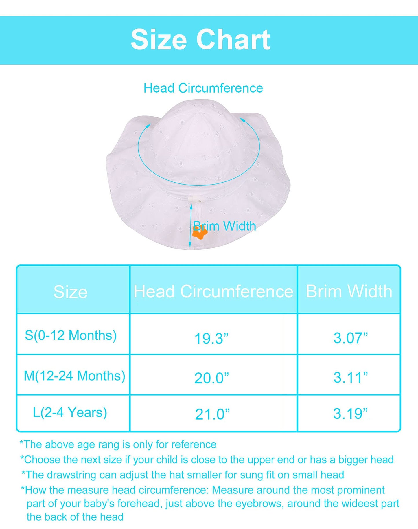 Baby White Hat Toddler Girl Sunhat 50+ Infant Spf Hat Protective Wide Brim Infant Bucket Hat Girls,12-24 Months