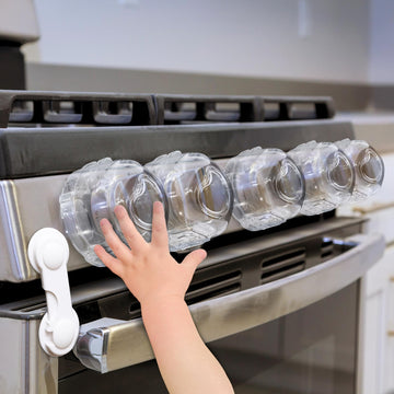 Child Proof Stove Knob Covers (Pack Of 5) & Oven Lock - Double Key Design Standard Size 2.1'High X2.4'Wide Stove Knob Covers F
