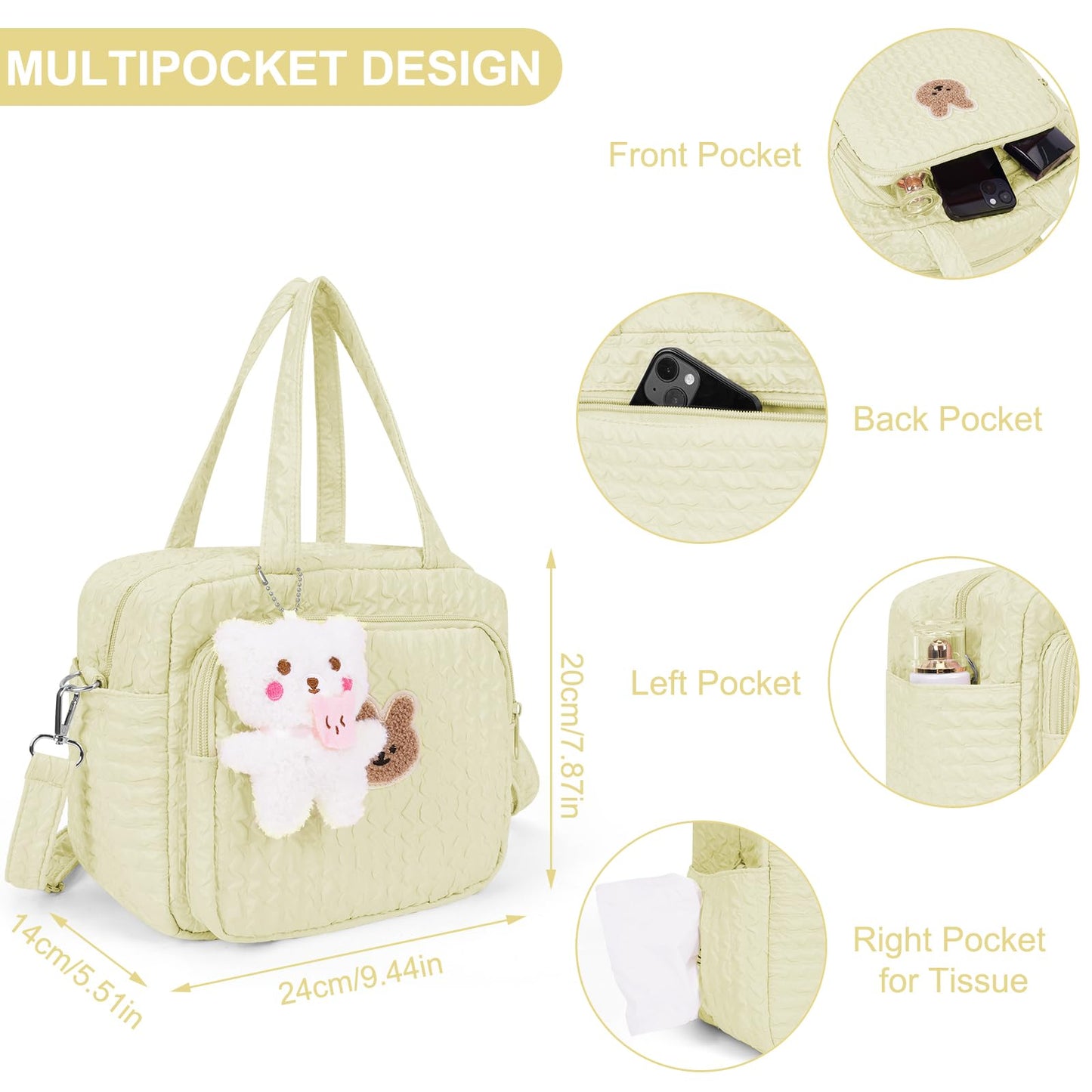 Lushandy Baby Diaper Bag Tote, Cute Mommy Nappy Crossbody Travel Tote Multifunction Storage Bag