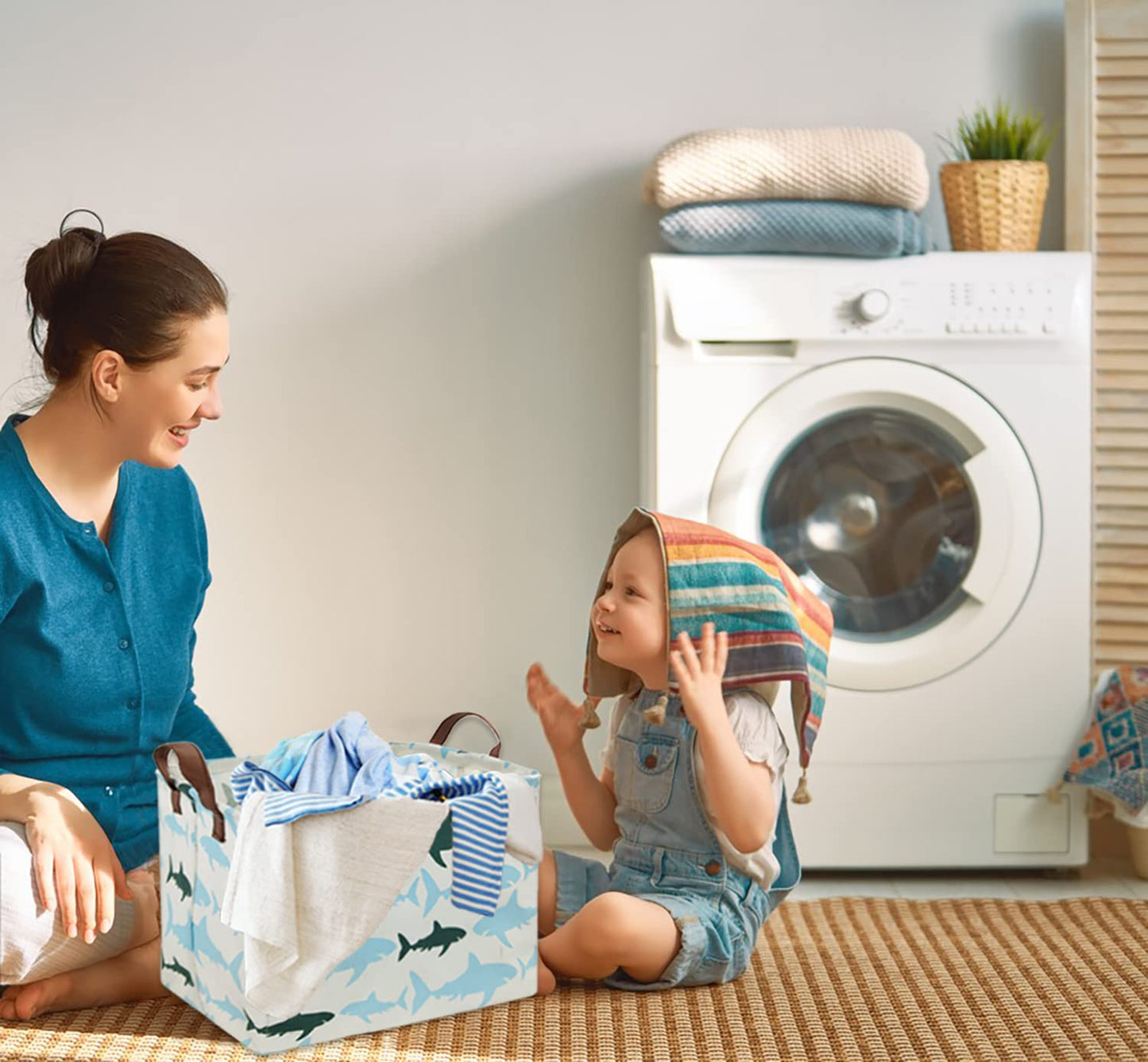 Hiyagon Baby Kids Storage Basket Shark Gift Basket Empty Boys Toy Storage Bin Organizer Box Rectangular Room Decor For Home,Book