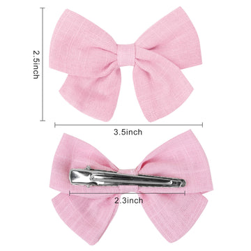 Oaoleer 40Pcs 3.5Inch Hair Bows For Toddler Girls - Linen Neutral Pigtail Bows Double Bun Ponytail Bows Alligator Clips Hair Bar