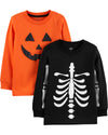 Simple Joys By Carter'S Toddler Boys' Halloween Long-Sleeve Tees, Pack Of 2, Halloween Pumpkin Print/Skeleton, 3T