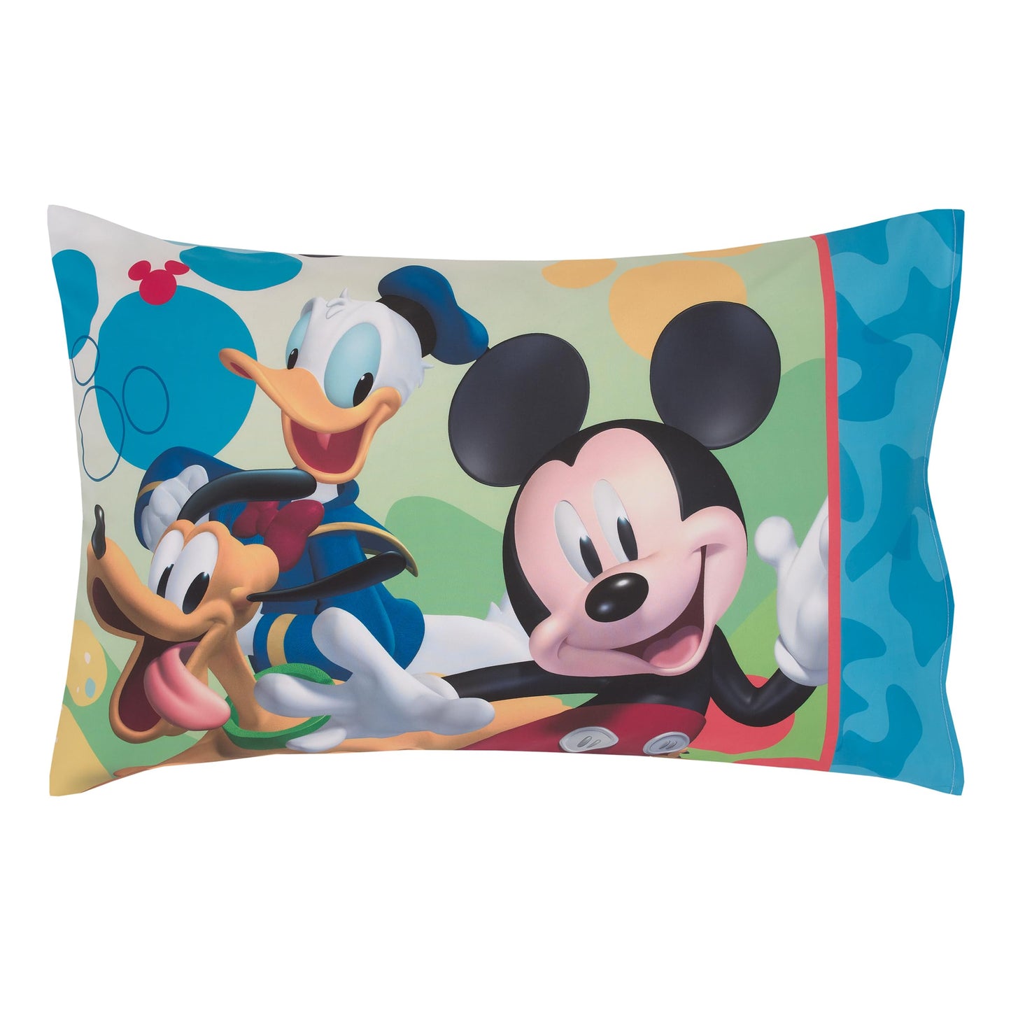 Disney Mickey Mouse Blue, Red, Green, And White, Donald Duck, Pluto, And Goofy, Fun Starts Here 2 Piece Toddler Sheet Set - Fitt