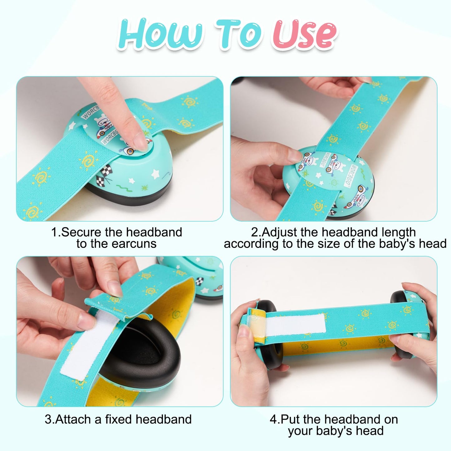 Worcbgio Infant Ear Protection Noise Cancelling Baby Ear Muffs, Toddler Hearing Protection With Adjustable Elastic Headband,Race