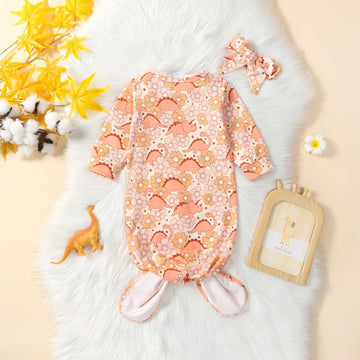 Infant Newborn Baby Girls Floral Sleep Gown Headband Sleepwear Romper Sleeping Bags Outfits (0-3 Months,Floral&Dinosaur)