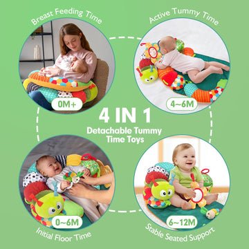 Hahaland Upgraded Tummy Time Toys - 4 In 1 Tummy Time Pillow & Baby Sitting Support For Newborn Infant Baby 0-3 Months Early Dev