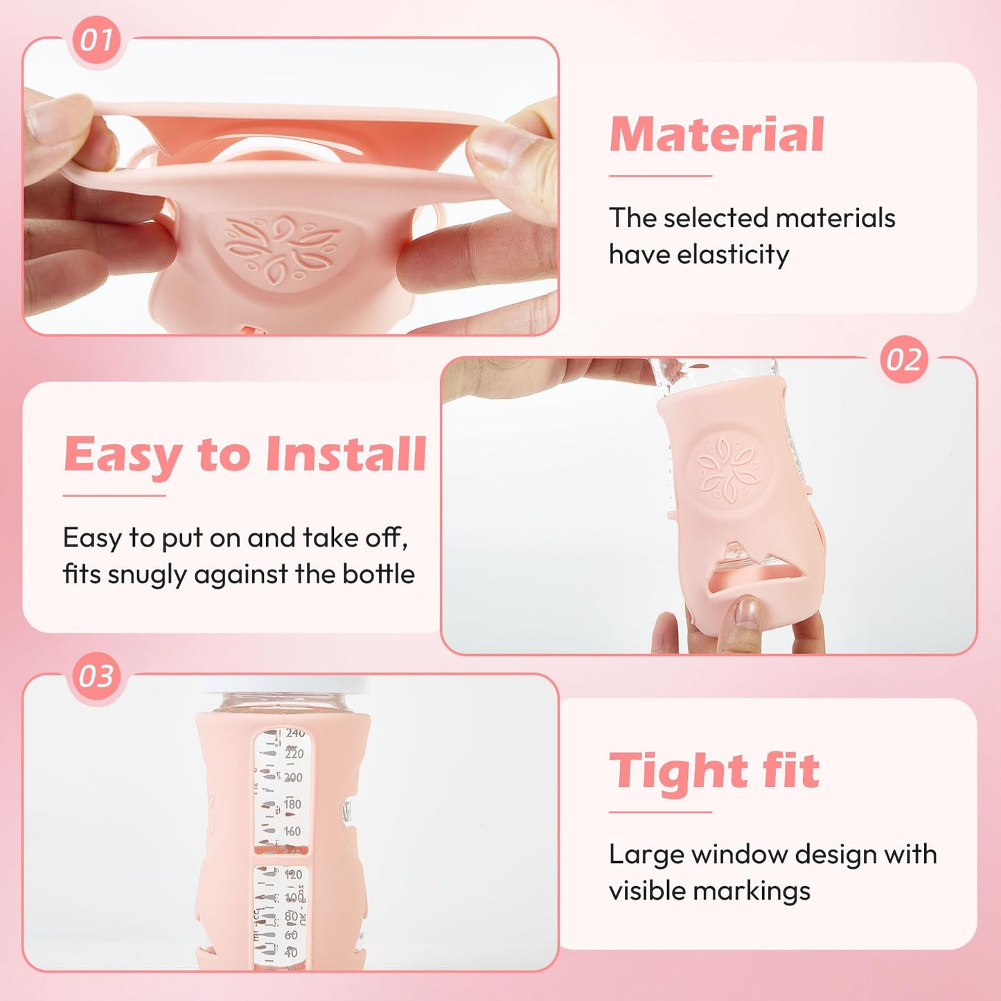 Minmunjiu 3 Pack Silicone Sleeves For Philips Avent Natural Glass Baby Bottles, Anti Breakage Baby Bottle Holder For Baby Girls,