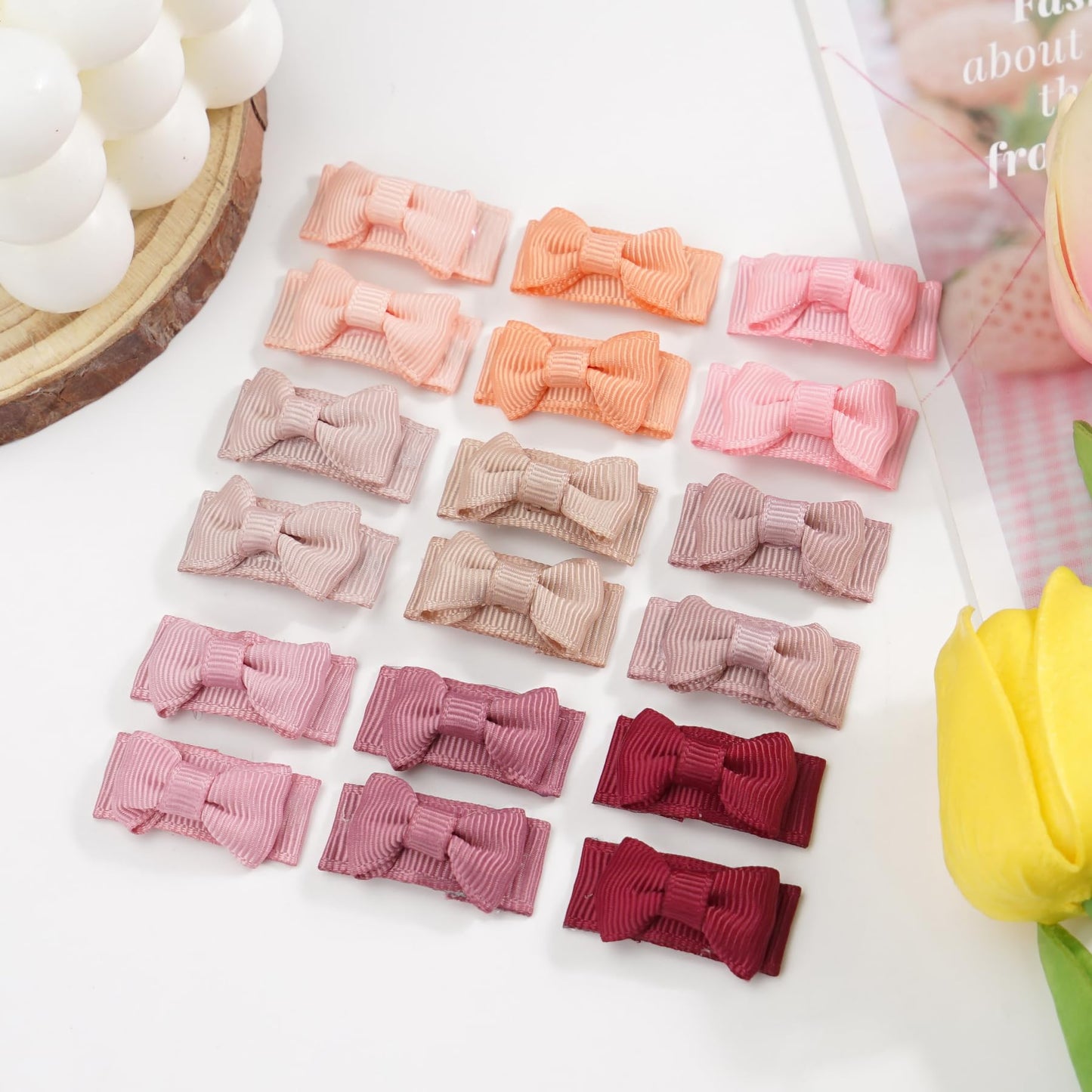 C Llot 40Pcs Mini 1.2' Grosgrain Ribbon Snap Clips - Tiny Fine Thin Hair Bows In Pairs For Baby Girls, Toddlers, And Infants