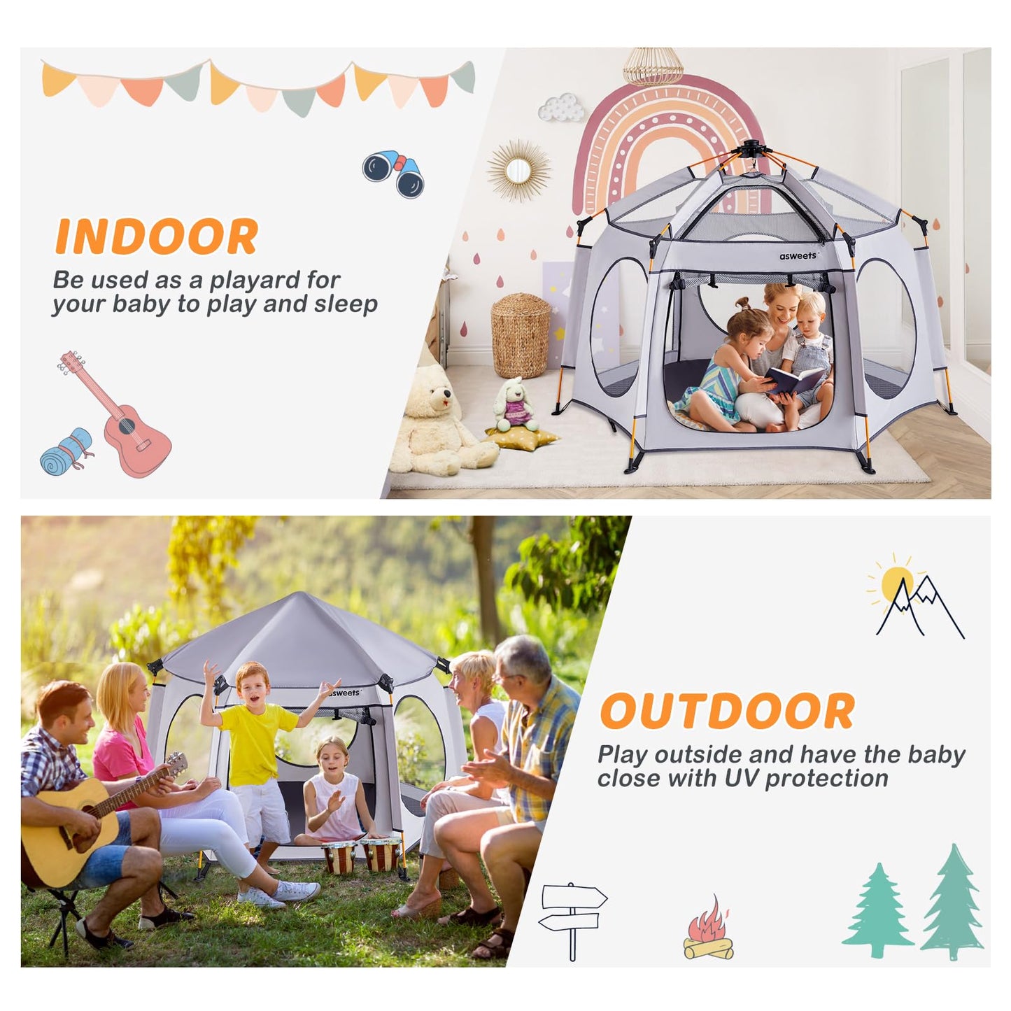 Asweets 4 In 1 Pop Up Playpen Indoor And Outdoor Portable, Lightweight Baby Playpen With Travel Bag,Baby Beach Tent And Play Tod