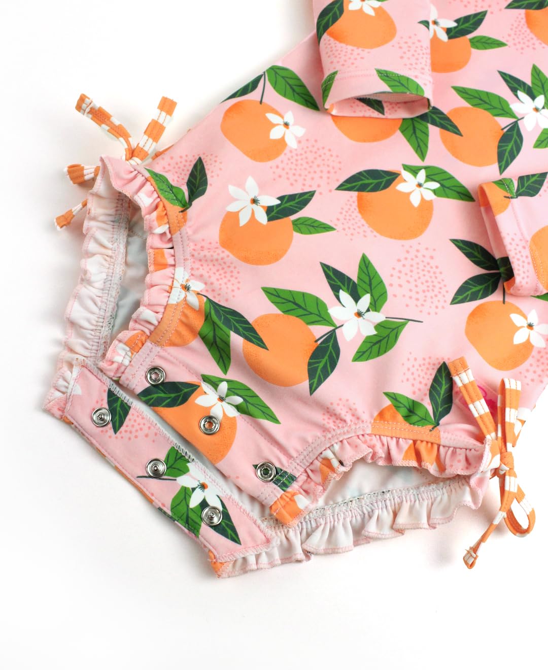 Rufflebutts Baby Girls Upf 50+ Sun Protection Novelty Print Long Sleeve One Piece Rash Guard Swimsuit With Zipper - Orange You T