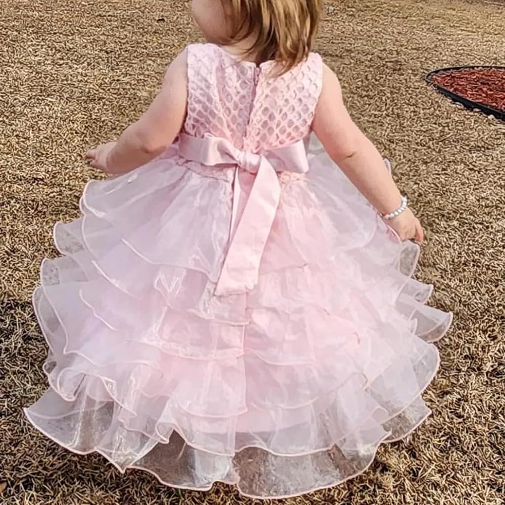 Jup'Elle Little Baby Girl Dress Flower Ruffles Party Wedding Pageant Princess Pink Dresses 12Months