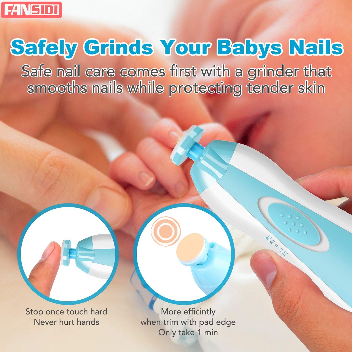 Baby Nail Trimmer Electric, Fansidi Baby Nail Clippers Safe Baby Nail File Kit With Extra 12 Replacement Pads, Trim Polish Groom