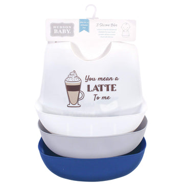 Hudson Baby Unisex Baby Silicone Bibs, You Mean A Latte, One Size