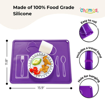 Chamos Silicone Placemats For Toddlers And Kids - Montessori Placemat - Non-Slip - Single (Purple)