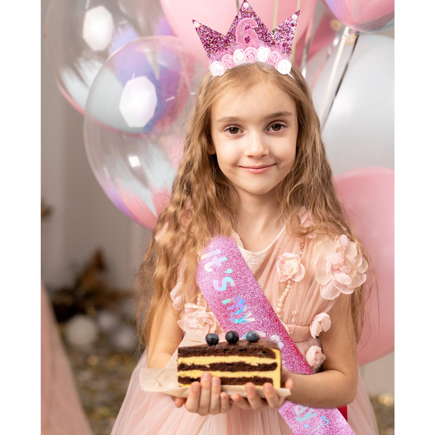 Vovii 6Th Birthday Decorations For Girls, Birthday Girl Headband & Glitter Sash Set For 6 Year Old Girl Birthday Decorations, Bi