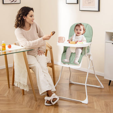 Honey Joy High Chair, Foldable Baby Feeding Chair, Adjustable Tray & Footrest, Removable Easy-To-Clean Pu Seat Cushion, 5-Point