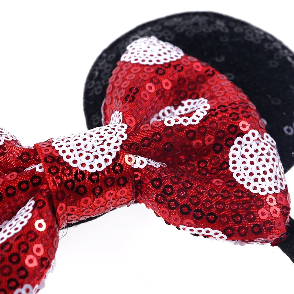 Jiahang Mouse Ears Sequin Bow Nylon Hairband With Polka Dot, Hair Bow Headband, Soft Elastic Costume Headwear For Baby Girl Newb