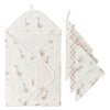 Crane Baby Hooded Towel & Washcloth Set, Charlie Farmhouse Goose Hooded Baby Towels and Washcloths Set, Baby Bath Essentials, Wa