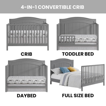 Oxford Baby North Bay 4-In-1 Convertible Baby Crib, Dove Gray, Greenguard Gold Certified