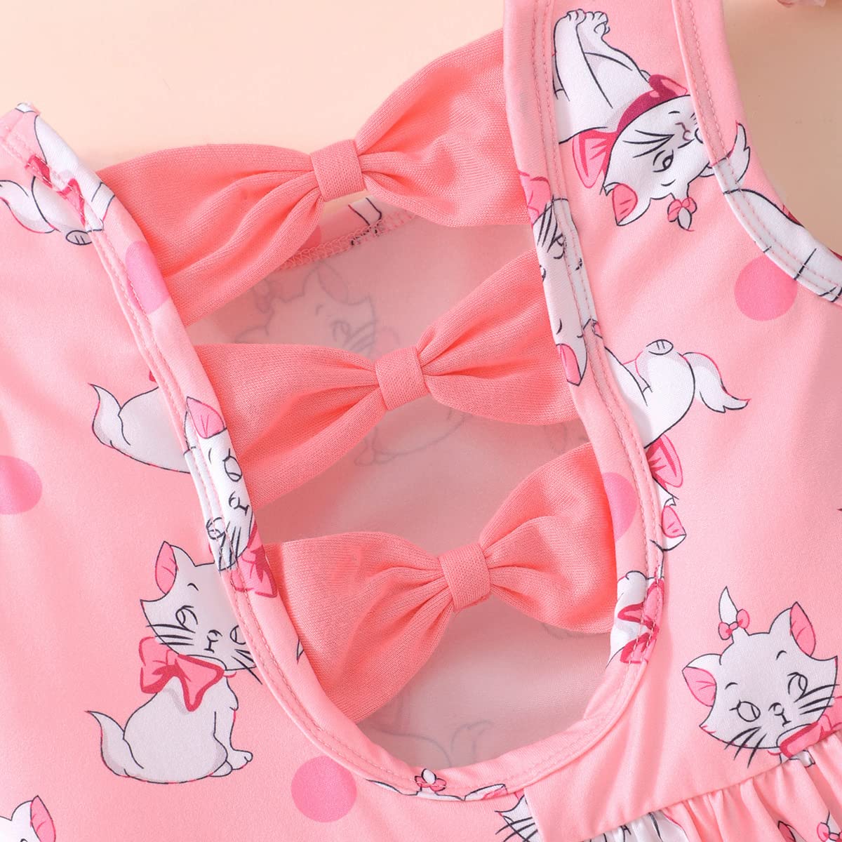 Girls Sleeveless Dress Cat Dress Girls Pink Swing Sundress Baby Girls Backless Bowknot Back To School Dress Girls Cat Outfits Pi