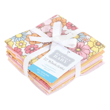 Hudson Baby Unisex Baby Flannel Cotton Washcloths, Peace Love Flowers 12 Pack, One Size