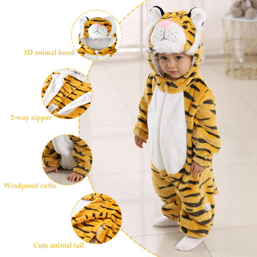 Tonwhar Unisex-Baby Animal Onesie Costume Cartoon Animal Outfit Homewear Kids' One-Piece Rompers(2-3T, Tiger)